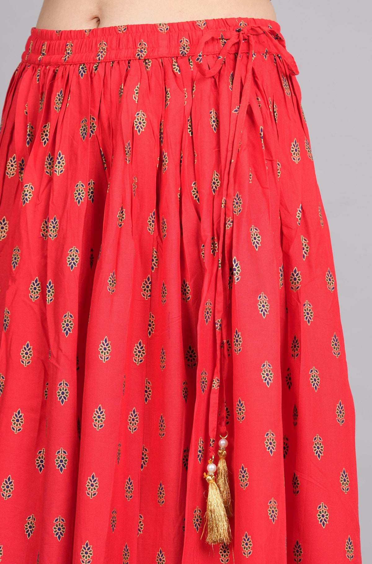 House of RP Women's Red Rayon Ethnic Printed Circular Skirt | Grocsy