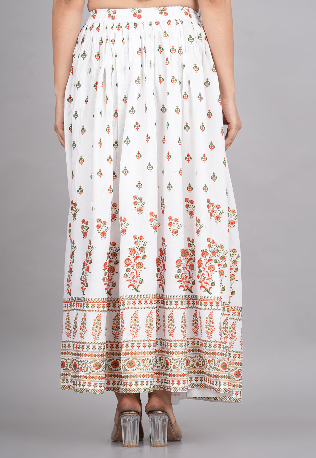 House of RP Women's White Rayon Ethnic Printed Circular Skirt | Grocsy