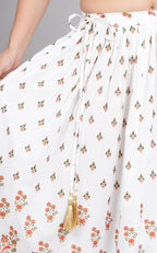 House of RP Women's White Rayon Ethnic Printed Circular Skirt | Grocsy