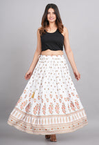 House of RP Women's White Rayon Ethnic Printed Circular Skirt | Grocsy