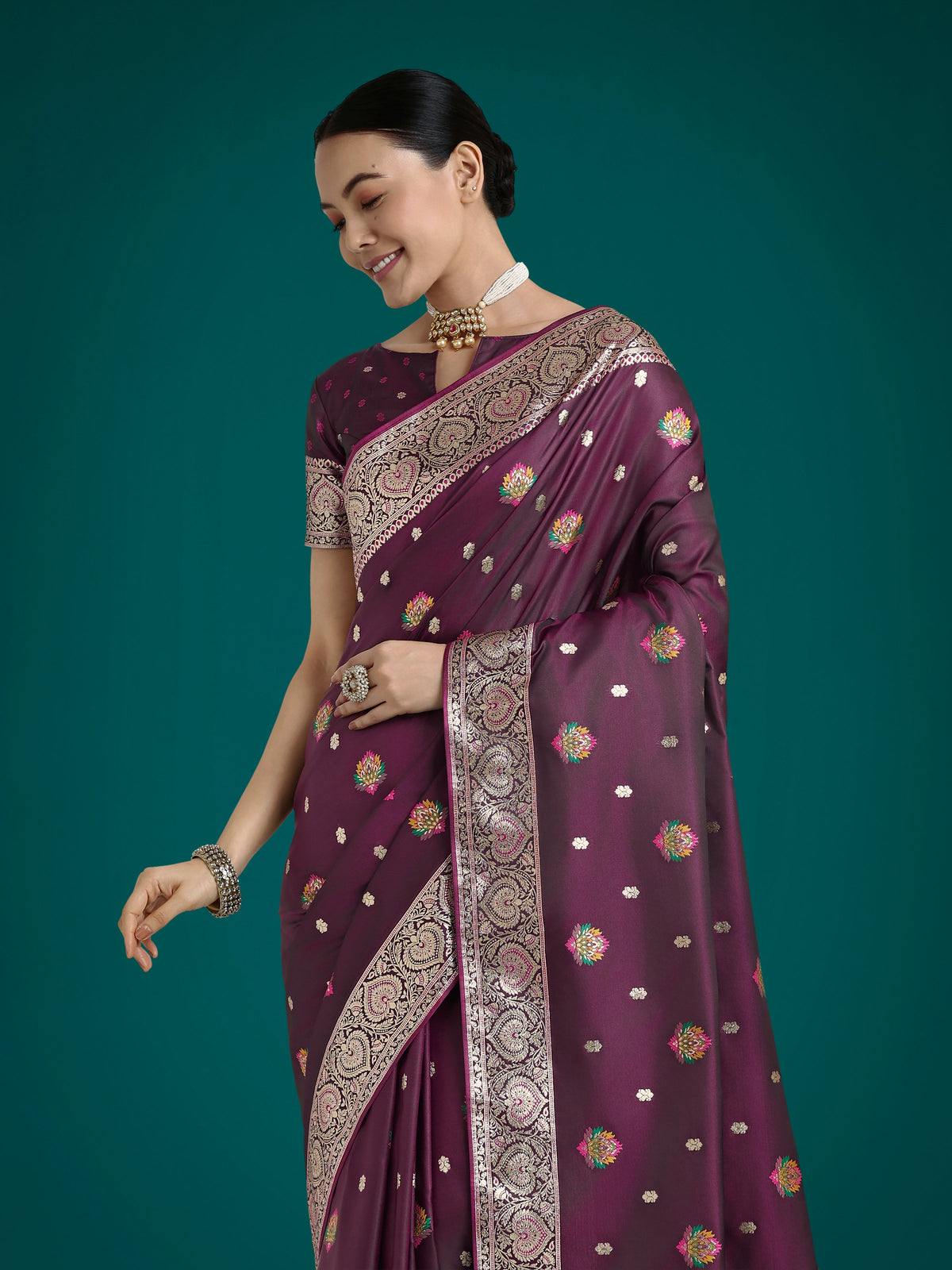 Monjolika Fashion Wine Charming Soft Banarasi Zari Woven Designer Satin Silk Saree With Lovely Blouse Piece | Grocsy