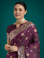 Monjolika Fashion Wine Charming Soft Banarasi Zari Woven Designer Satin Silk Saree With Lovely Blouse Piece | Grocsy