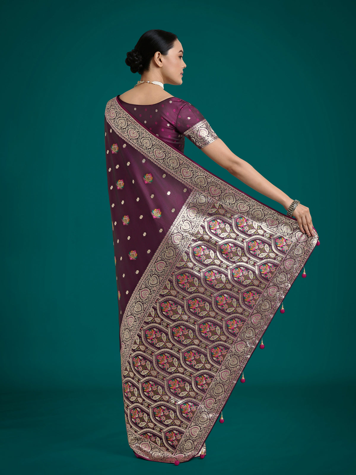 Monjolika Fashion Wine Charming Soft Banarasi Zari Woven Designer Satin Silk Saree With Lovely Blouse Piece | Grocsy