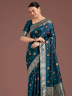 Monjolika Fashion Teal Charming Soft Banarasi Zari Woven Designer Satin Silk Saree With Lovely Blouse Piece | Grocsy