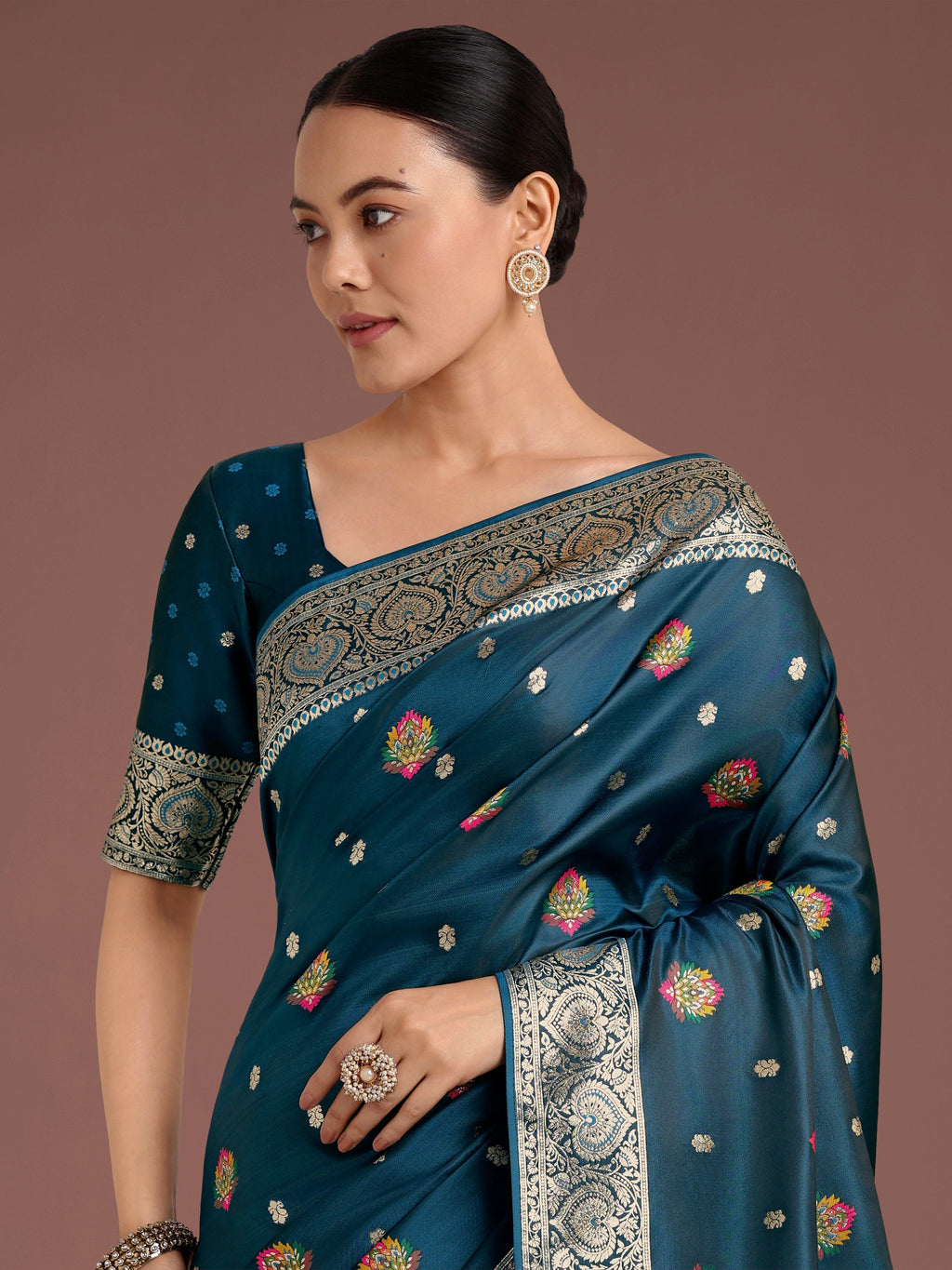 Monjolika Fashion Teal Charming Soft Banarasi Zari Woven Designer Satin Silk Saree With Lovely Blouse Piece | Grocsy