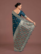 Monjolika Fashion Teal Charming Soft Banarasi Zari Woven Designer Satin Silk Saree With Lovely Blouse Piece | Grocsy