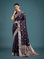 Monjolika Fashion Purple Charming Soft Banarasi Zari Woven Designer Satin Silk Saree With Lovely Blouse Piece | Grocsy