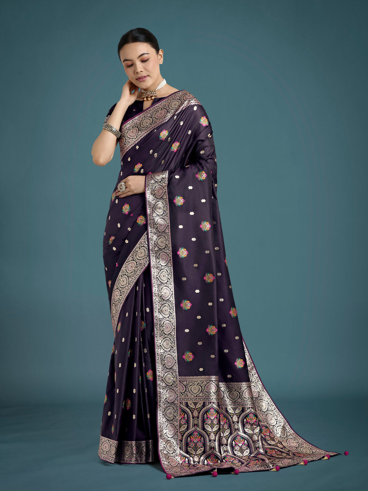 Monjolika Fashion Purple Charming Soft Banarasi Zari Woven Designer Satin Silk Saree With Lovely Blouse Piece | Grocsy