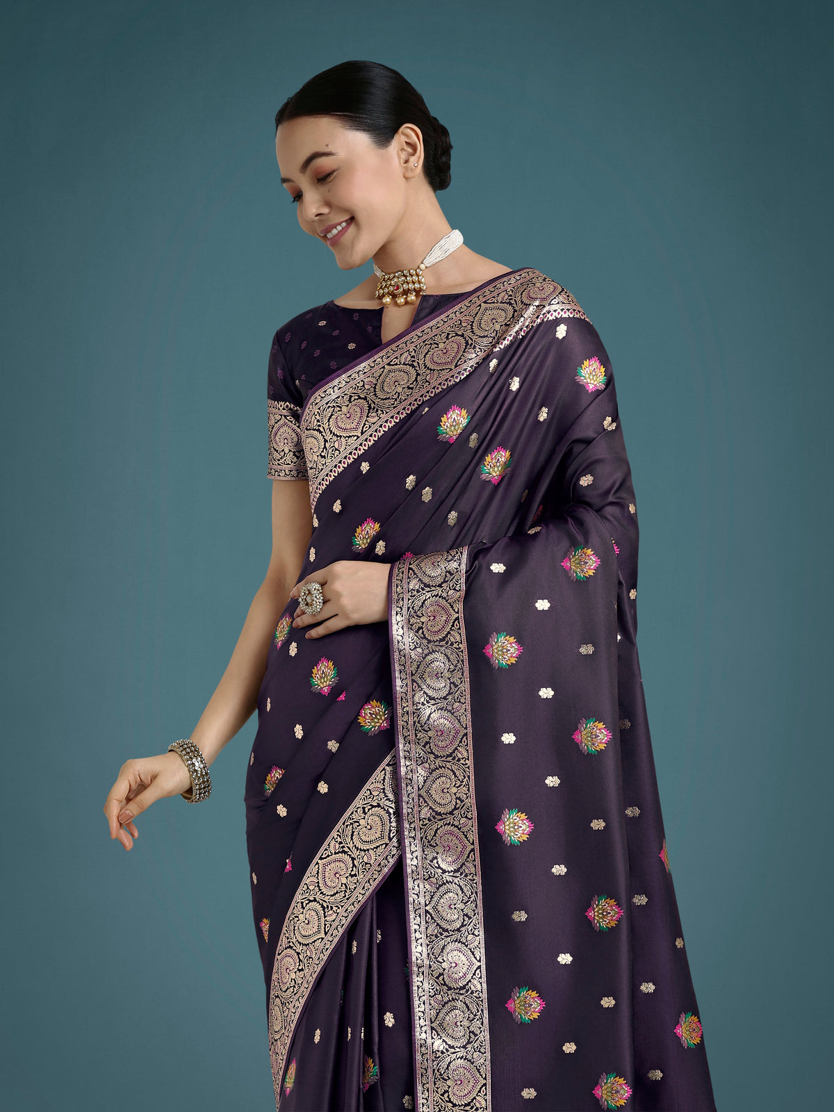 Monjolika Fashion Purple Charming Soft Banarasi Zari Woven Designer Satin Silk Saree With Lovely Blouse Piece | Grocsy