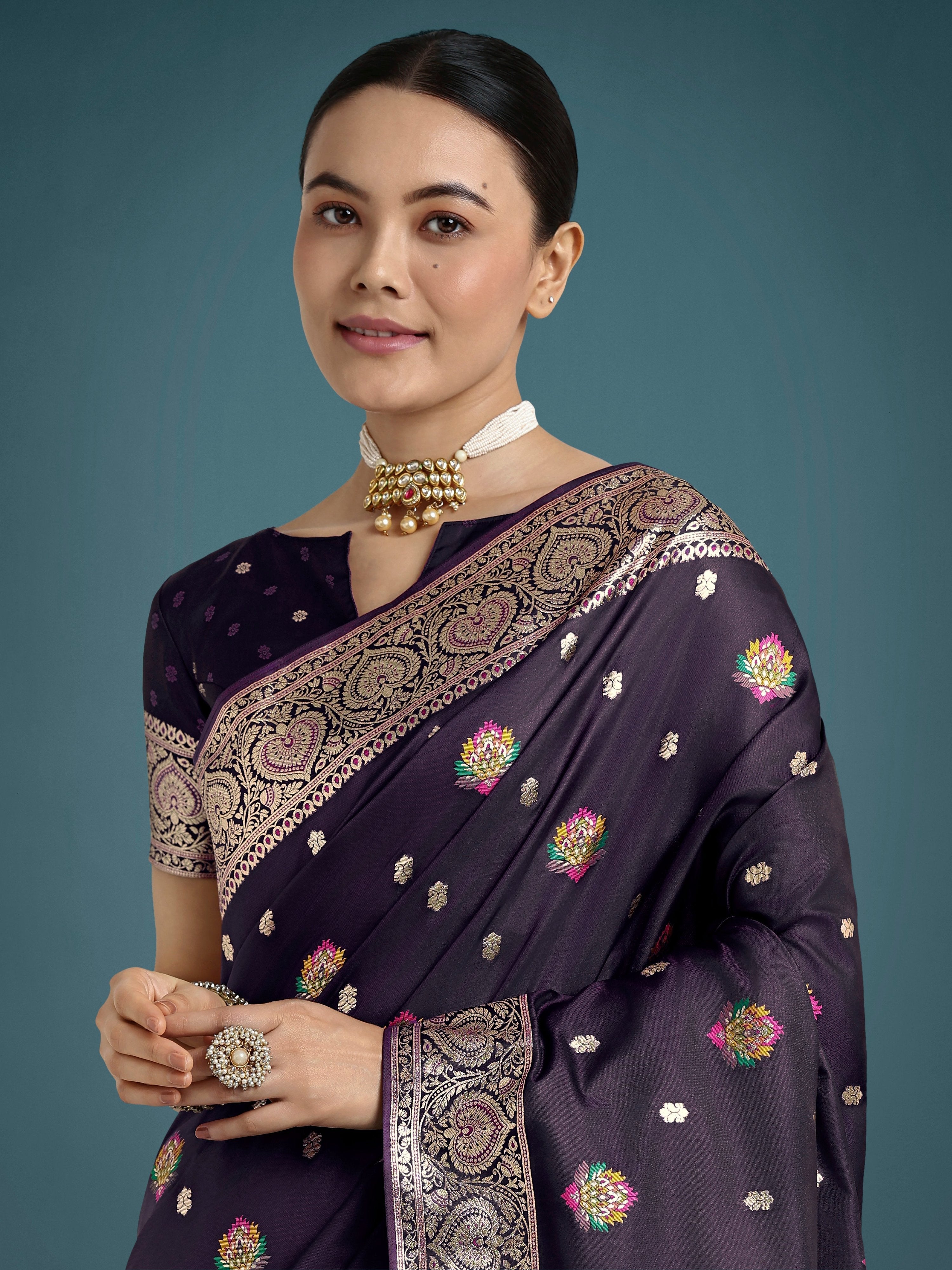 Monjolika Fashion Purple Charming Soft Banarasi Zari Woven Designer Satin Silk Saree With Lovely Blouse Piece | Grocsy