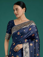 Monjolika Fashion Navy blue Charming Soft Banarasi Zari Woven Designer Satin Silk Saree With Lovely Blouse Piece | Grocsy