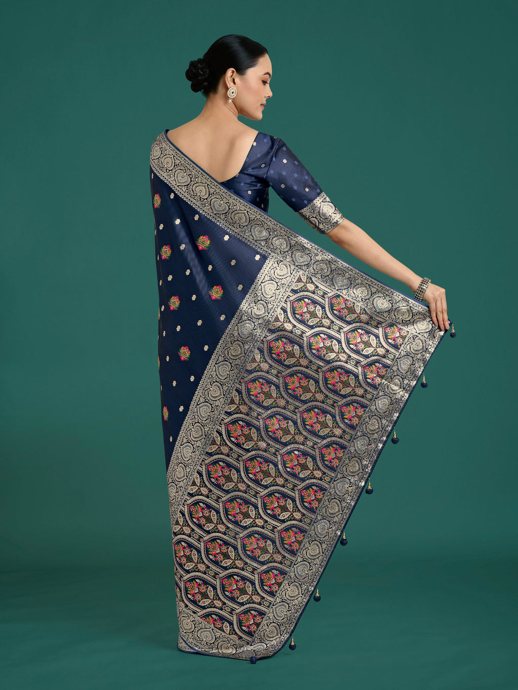 Monjolika Fashion Navy blue Charming Soft Banarasi Zari Woven Designer Satin Silk Saree With Lovely Blouse Piece | Grocsy