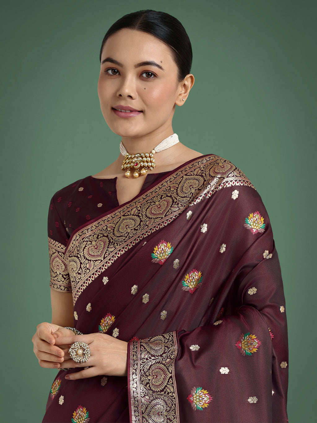 Monjolika Fashion Maroon Charming Soft Banarasi Zari Woven Designer Satin Silk Saree With Lovely Blouse Piece | Grocsy