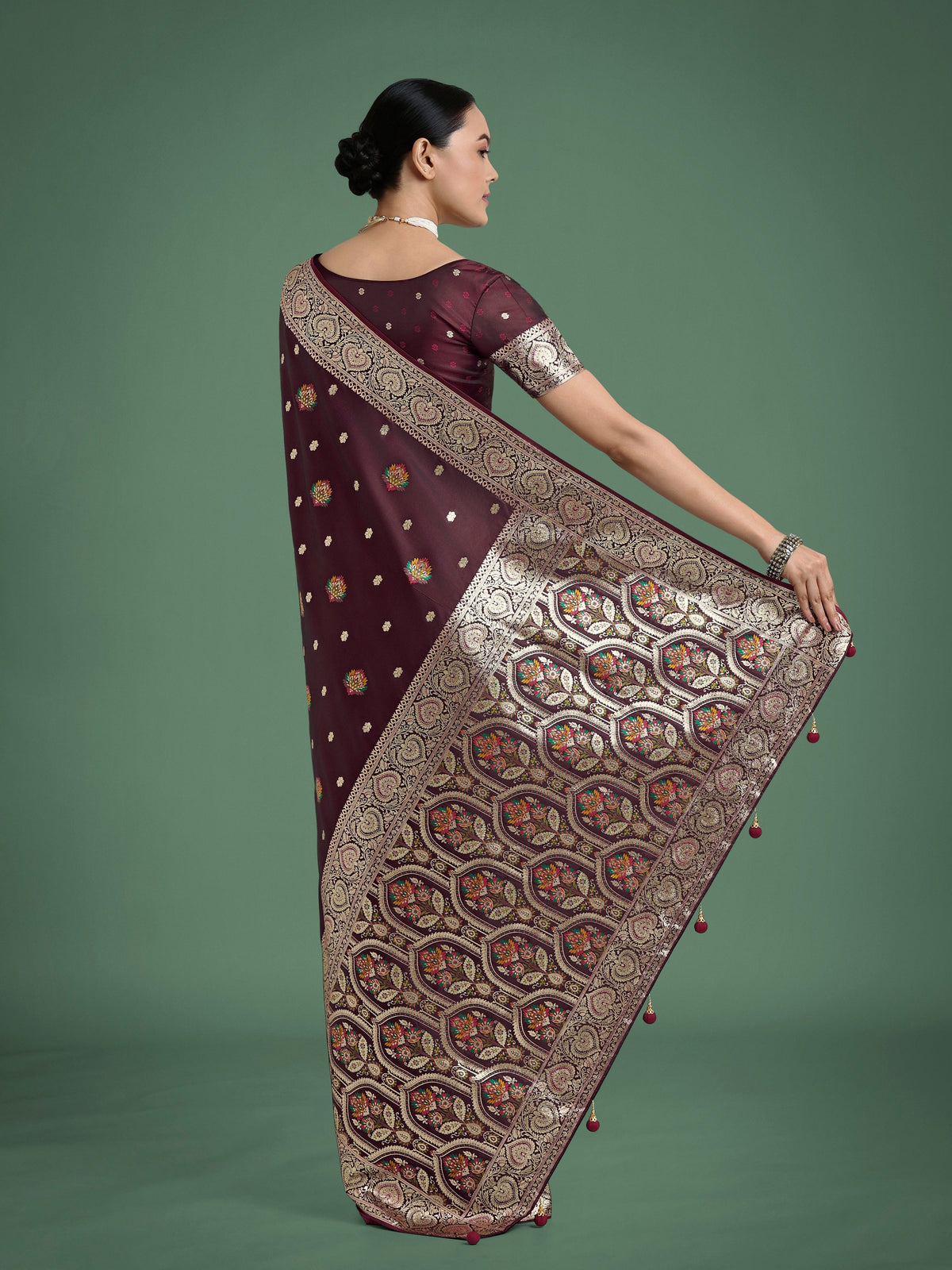Monjolika Fashion Maroon Charming Soft Banarasi Zari Woven Designer Satin Silk Saree With Lovely Blouse Piece | Grocsy