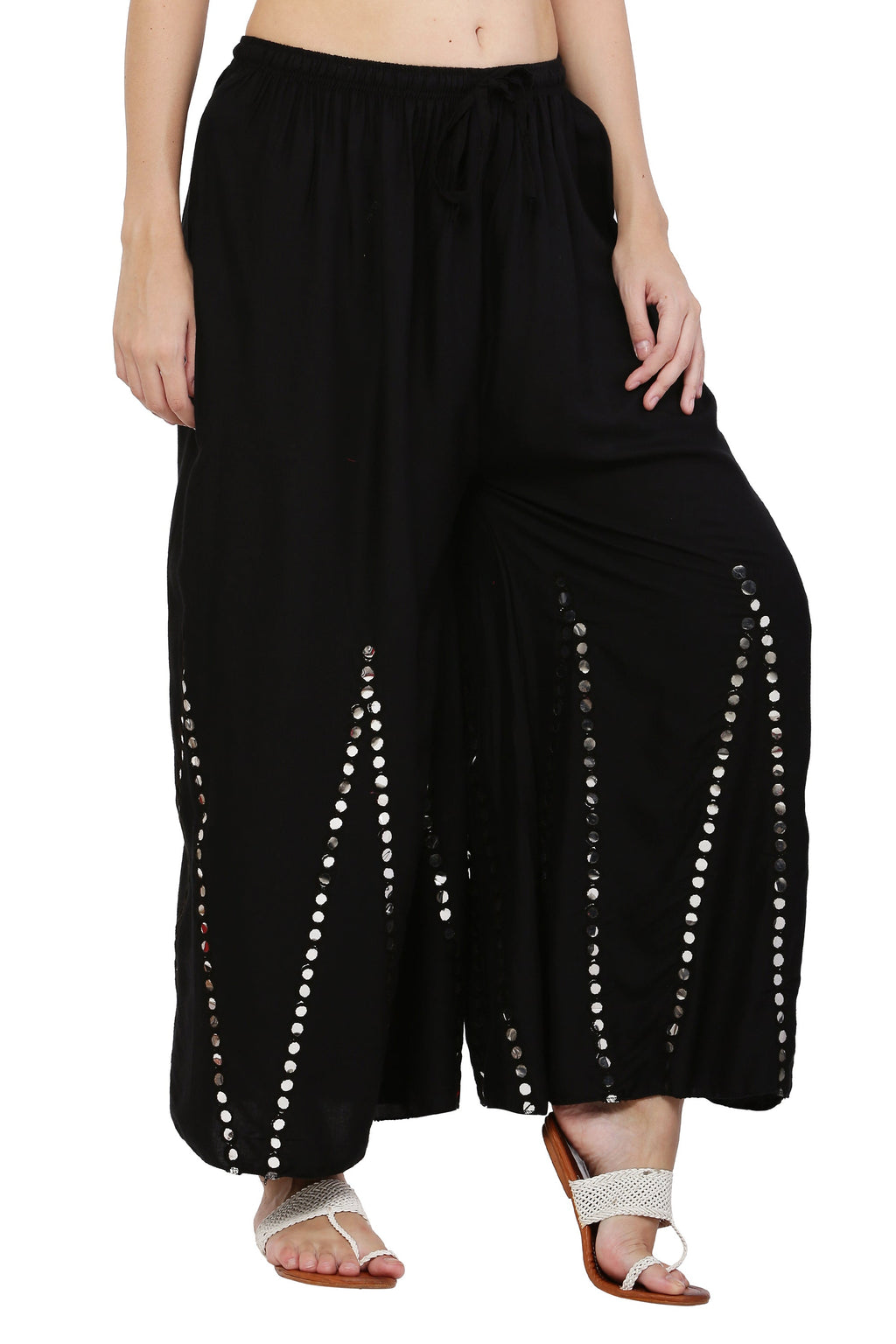 PAVONINE Black Color Mirror Embroidery Work Gharara | Grocsy