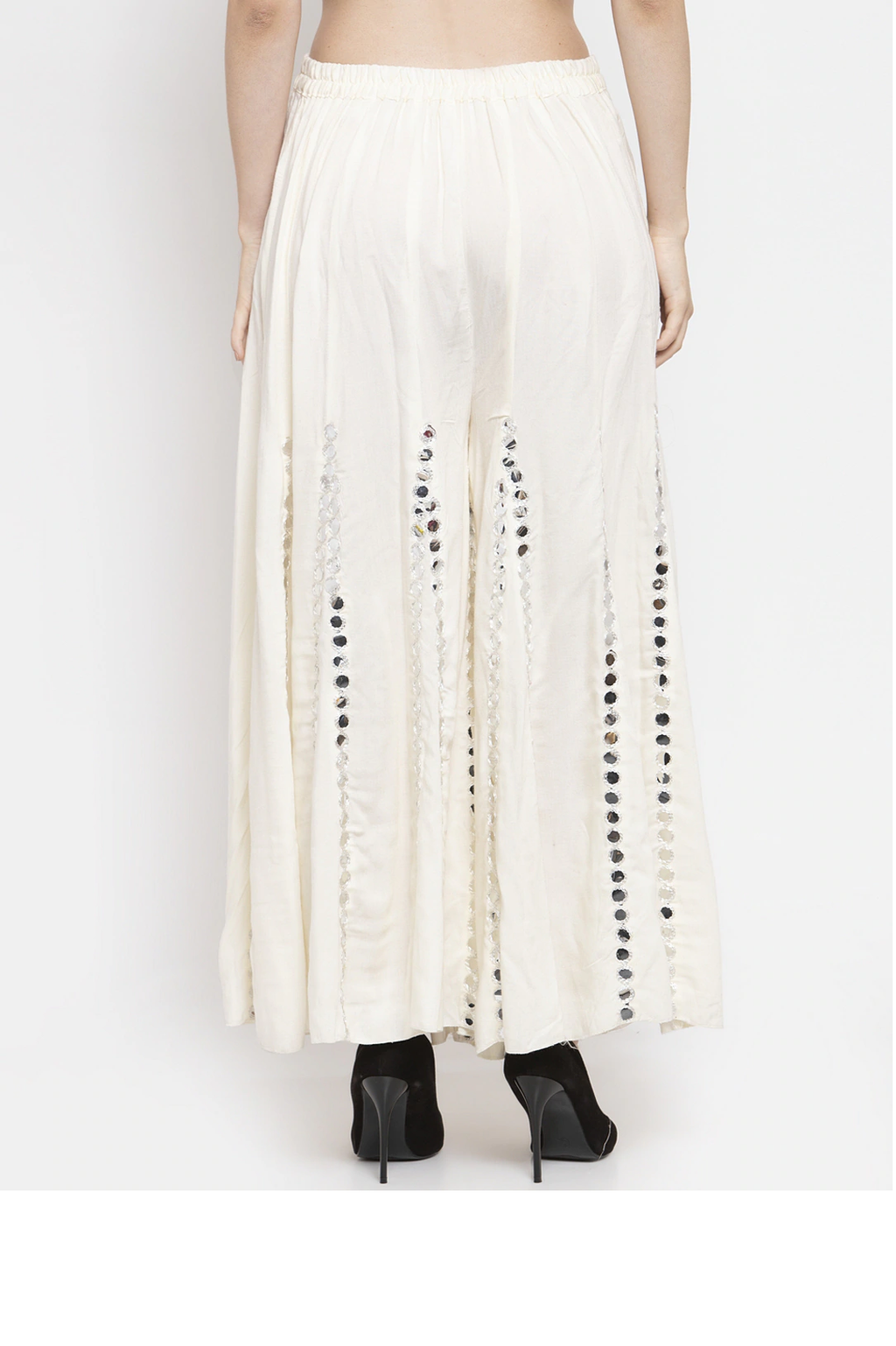 PAVONINE Cream Color Mirror Embroidery Work Gharara | Grocsy