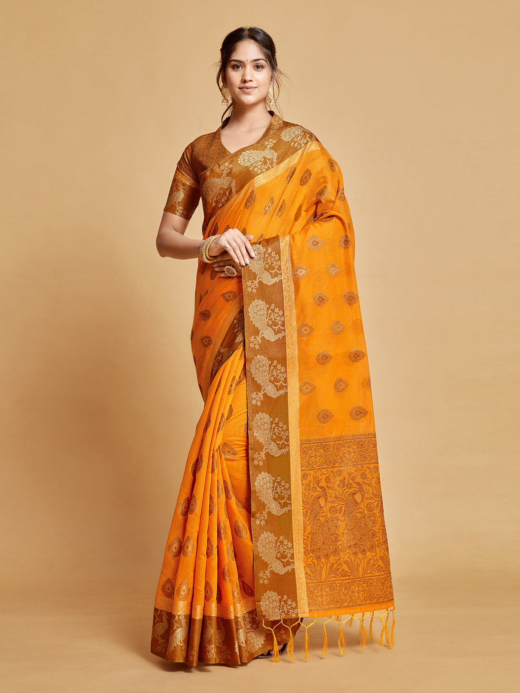 Sangria Ethnic Motifs Woven Design Art Silk Banarasi Saree | Grocsy