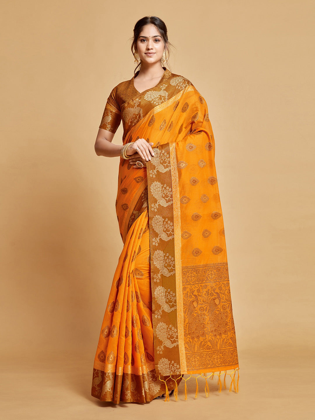 Sangria Ethnic Motifs Woven Design Art Silk Banarasi Saree | Grocsy