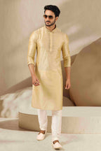 Raivat Ethnic Banarasi Art Silk Thread Work Kurta Pajama In Gold Colour | Grocsy