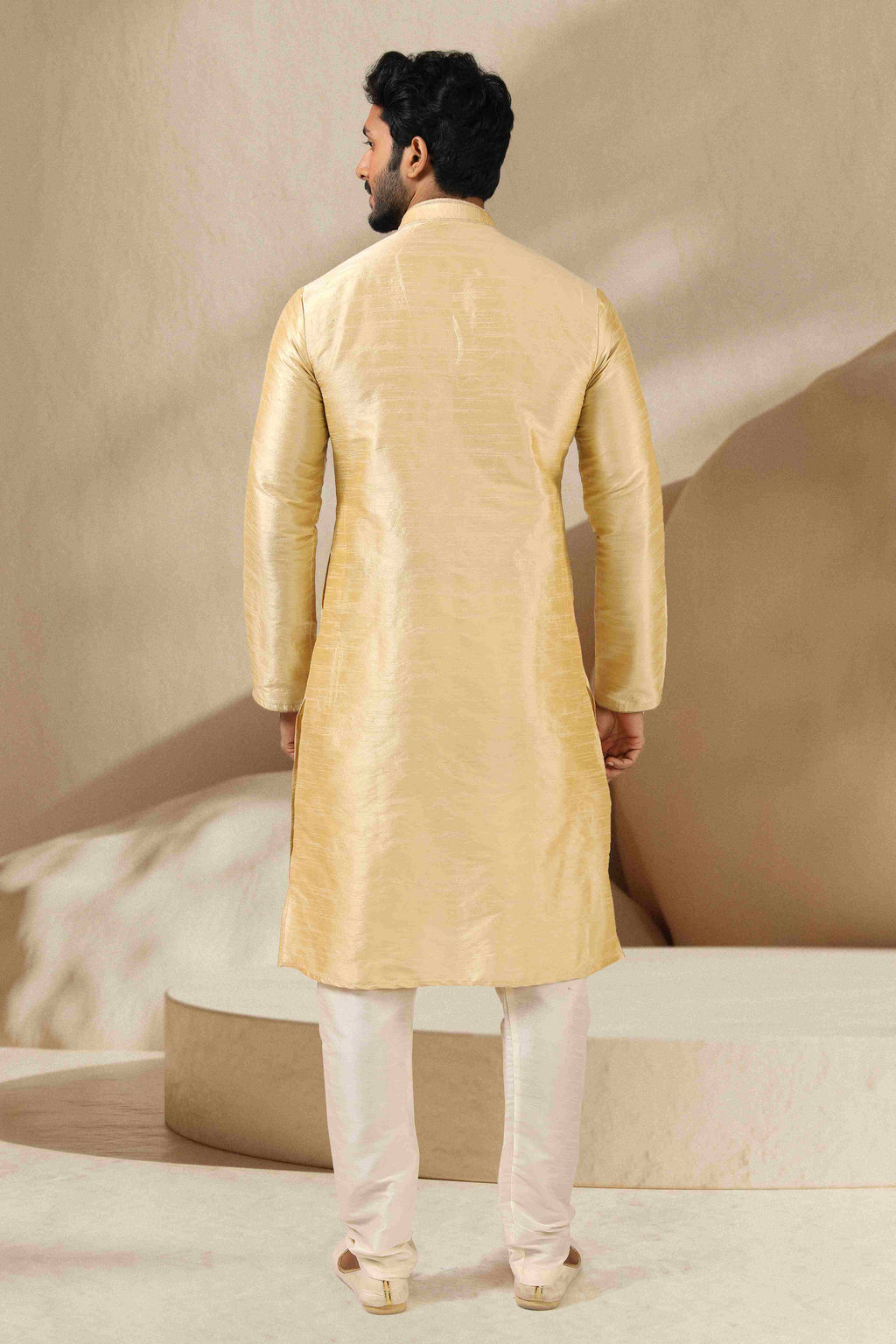Raivat Ethnic Banarasi Art Silk Thread Work Kurta Pajama In Gold Colour | Grocsy
