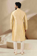 Raivat Ethnic Banarasi Art Silk Thread Work Kurta Pajama In Gold Colour | Grocsy