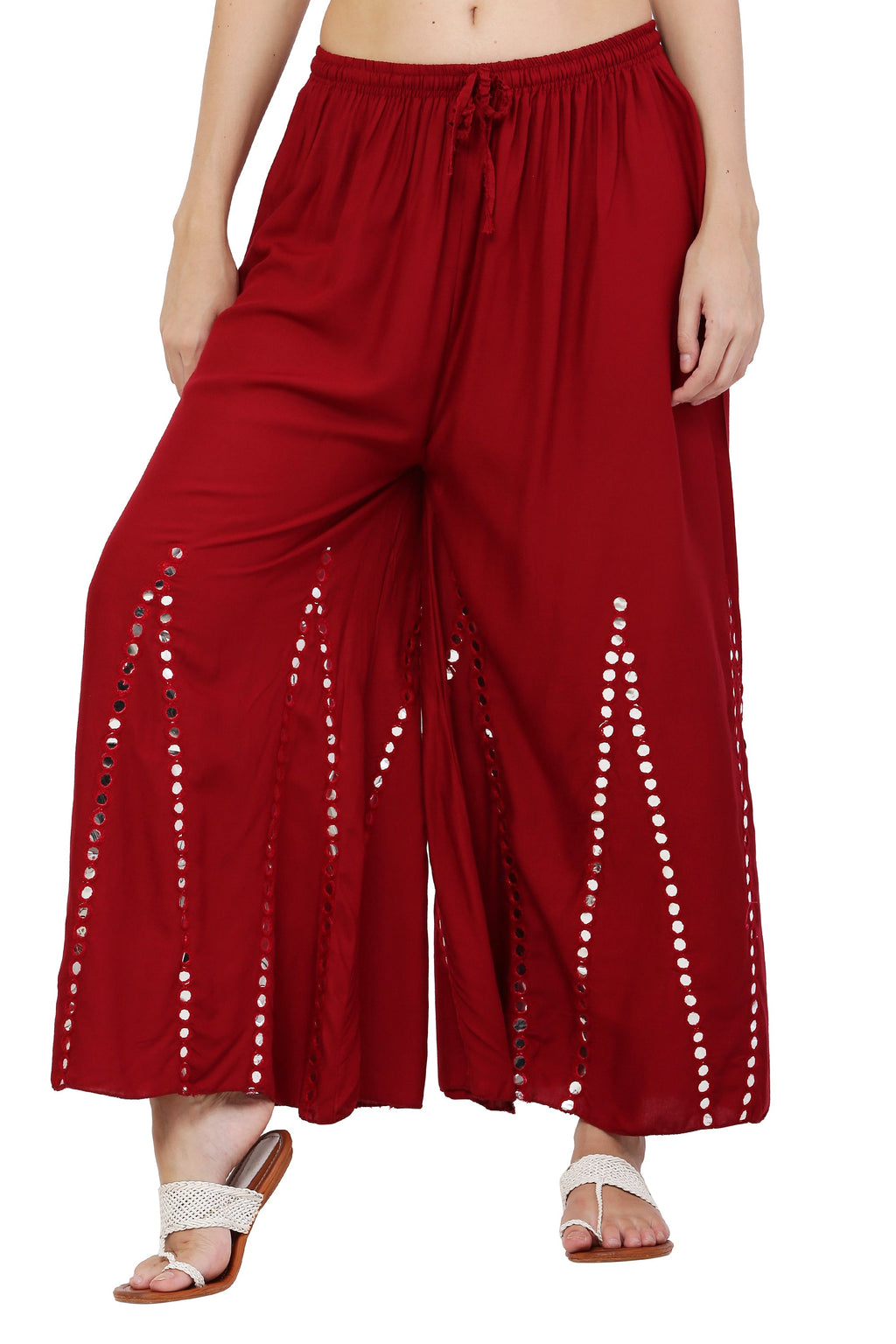 PAVONINE Maroon Color Mirror Embroidery Work Gharara | Grocsy