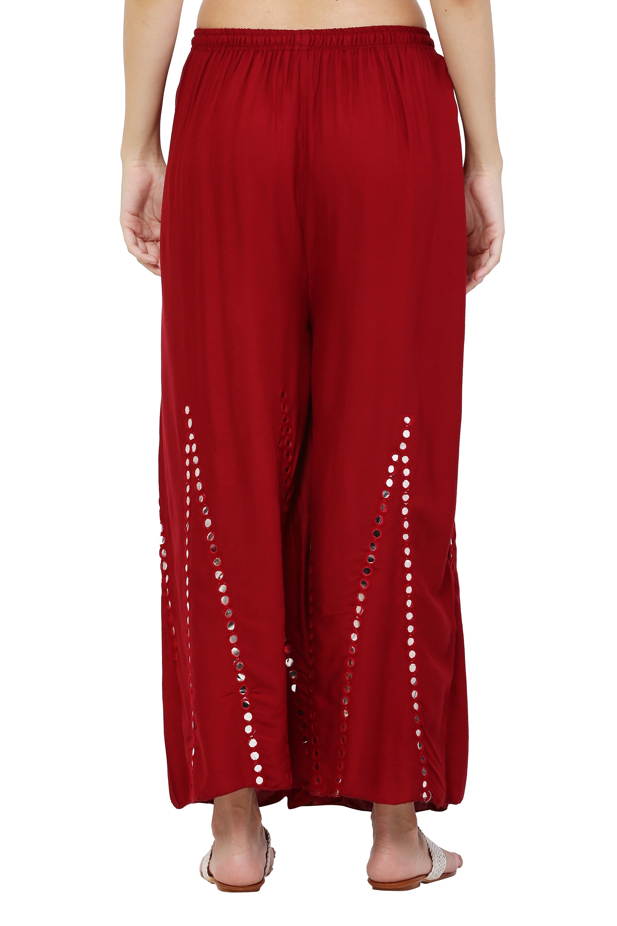 PAVONINE Maroon Color Mirror Embroidery Work Gharara | Grocsy