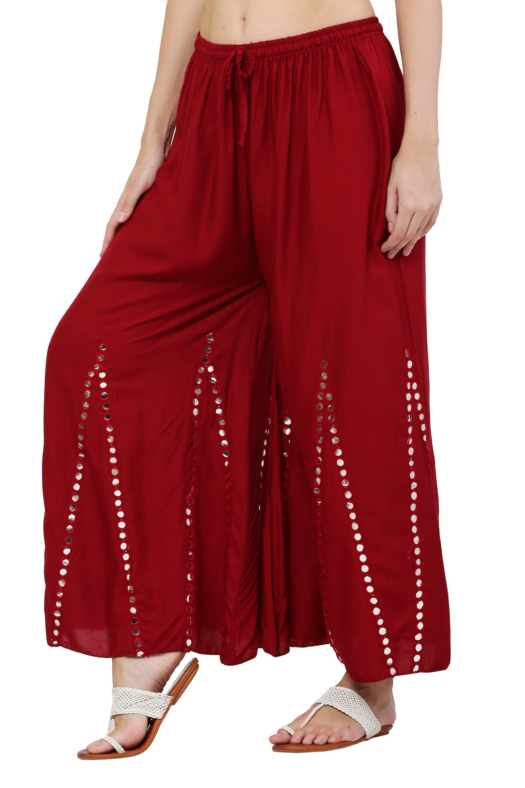 PAVONINE Maroon Color Mirror Embroidery Work Gharara | Grocsy