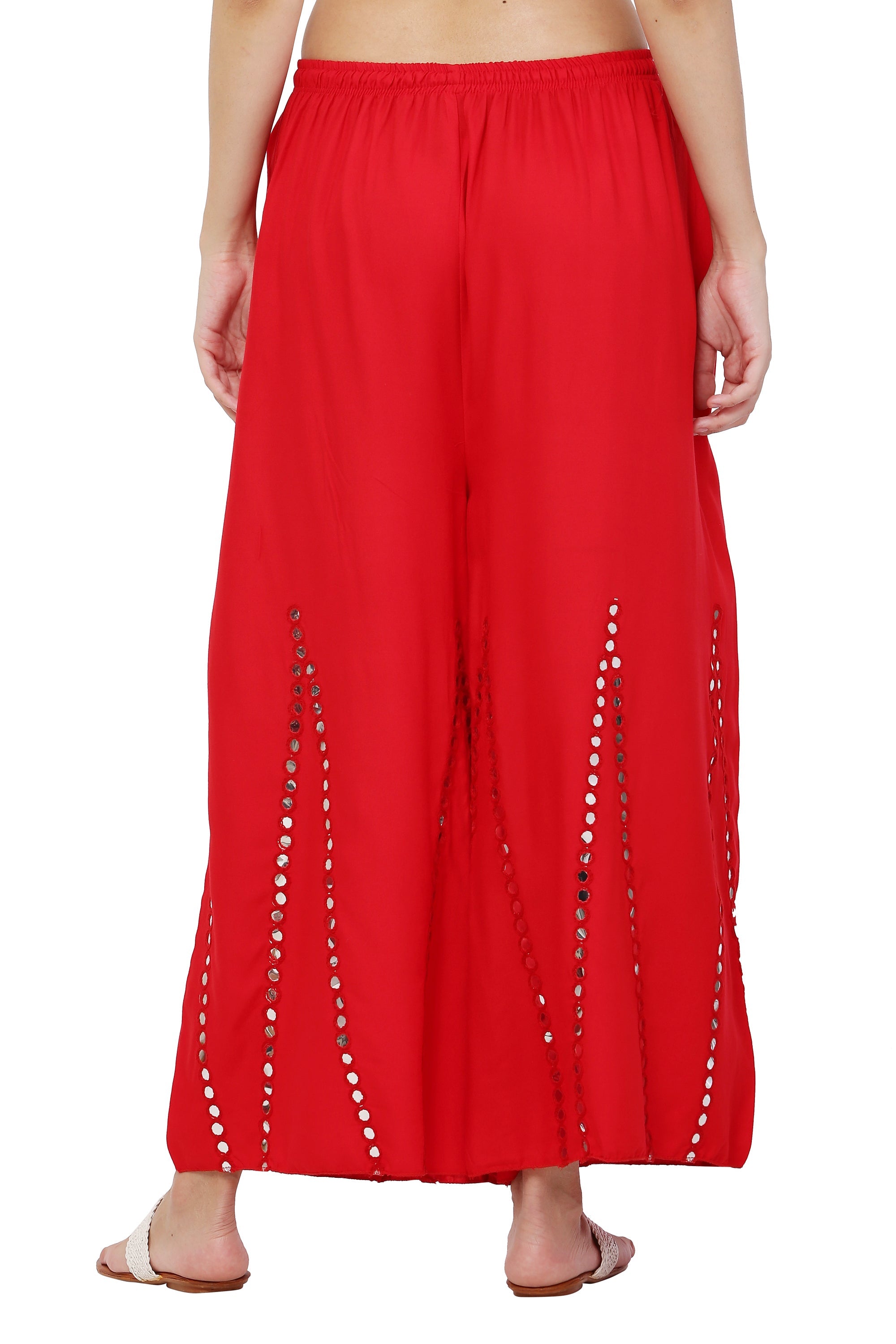 PAVONINE Red Color Mirror Embroidery Work Gharara | Grocsy