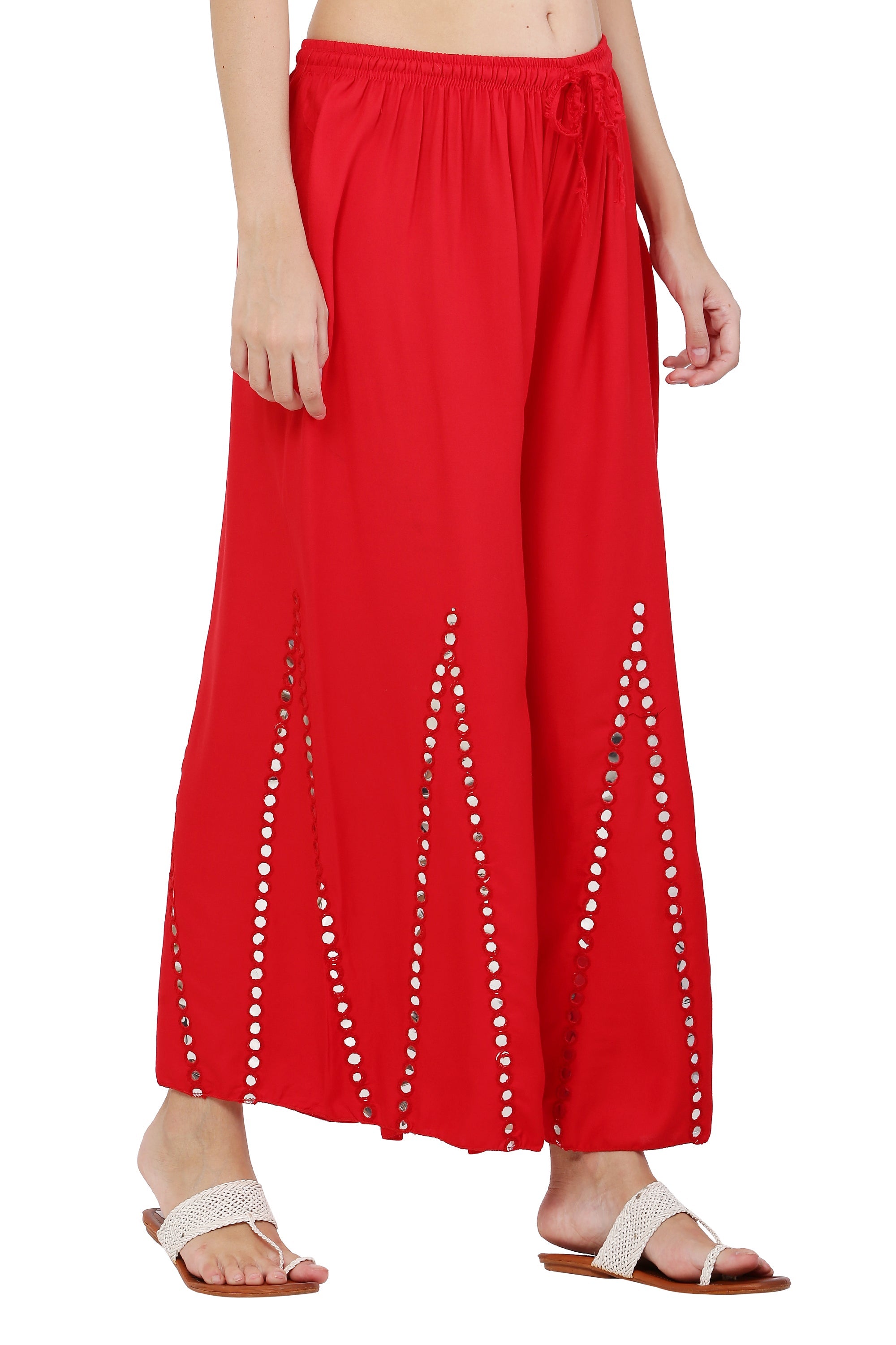 PAVONINE Red Color Mirror Embroidery Work Gharara | Grocsy
