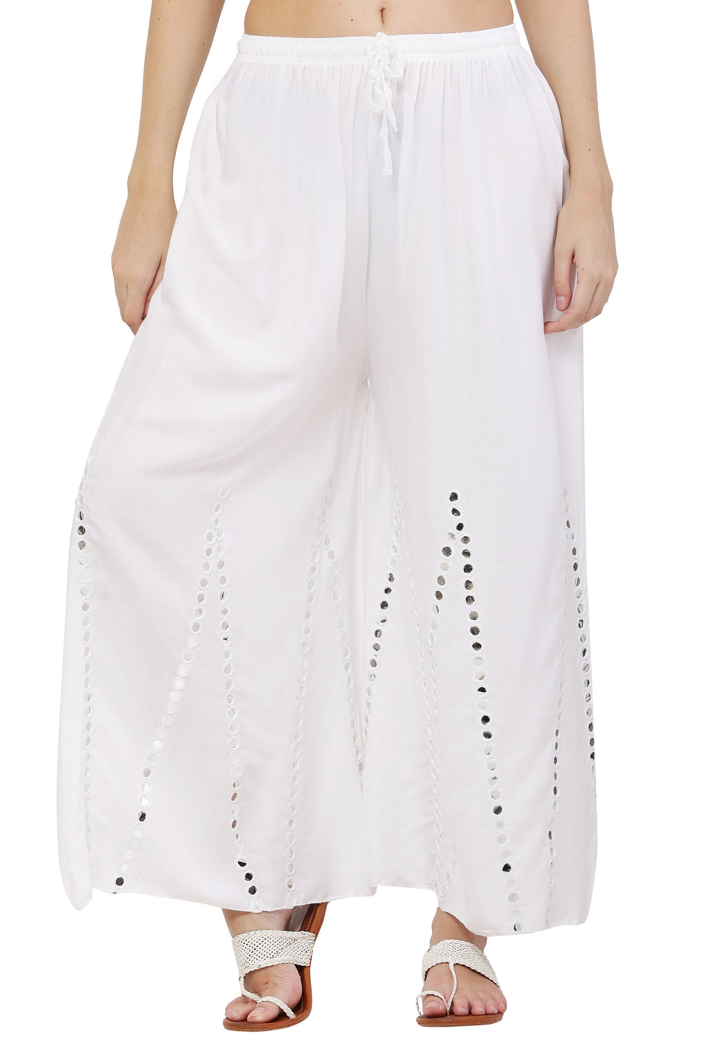 PAVONINE White Color Mirror Embroidery Work Gharara | Grocsy