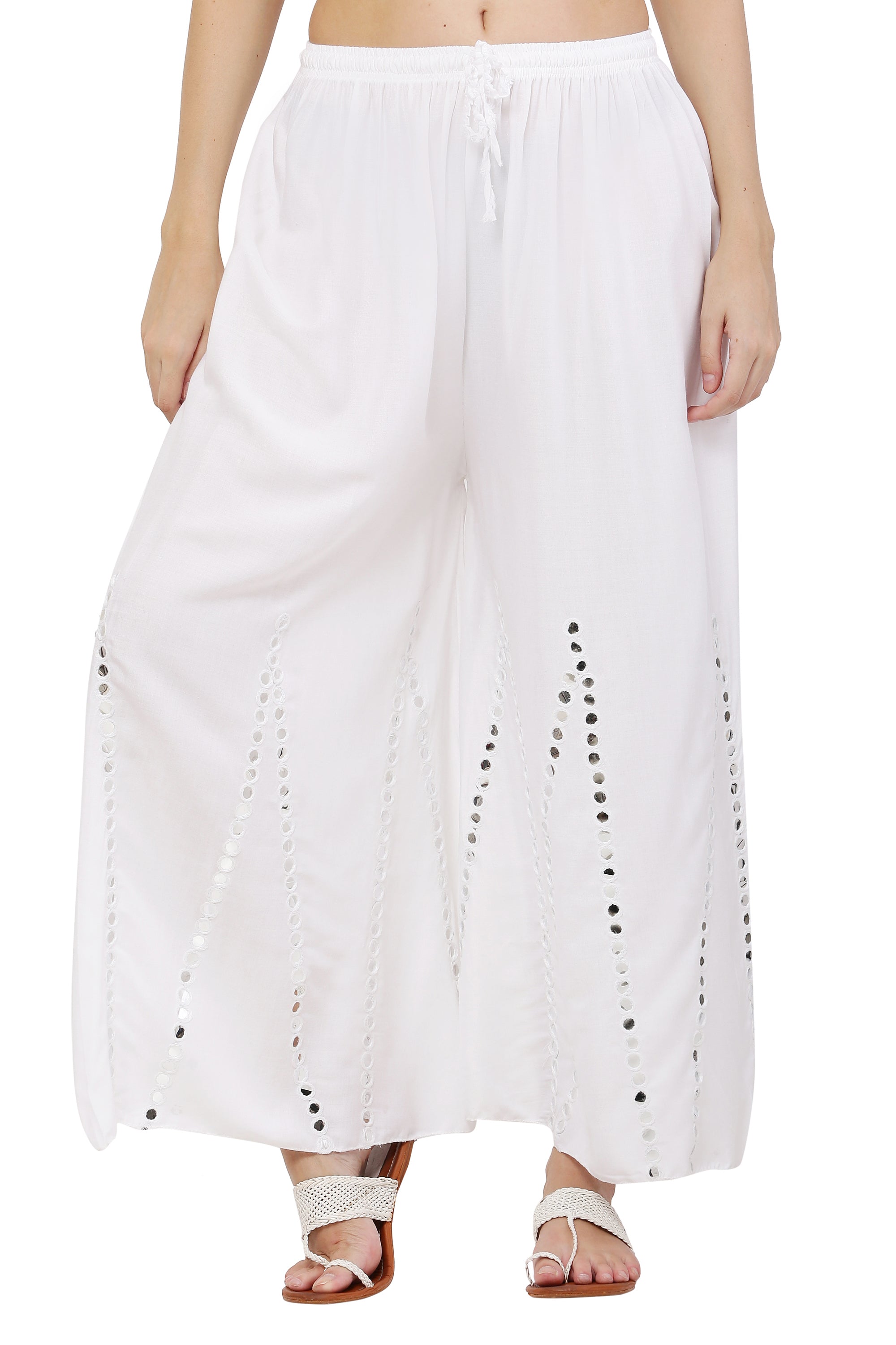 PAVONINE White Color Mirror Embroidery Work Gharara | Grocsy