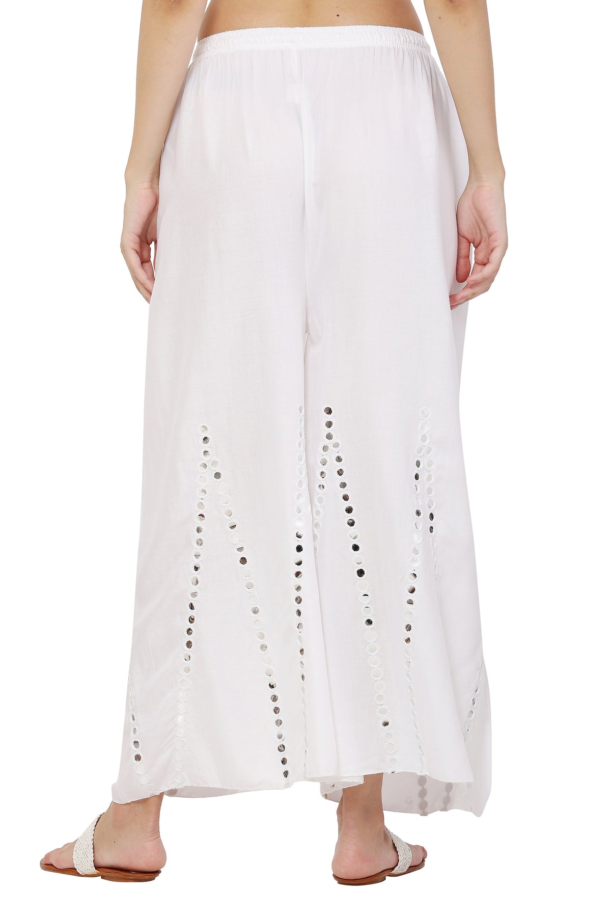 PAVONINE White Color Mirror Embroidery Work Gharara | Grocsy