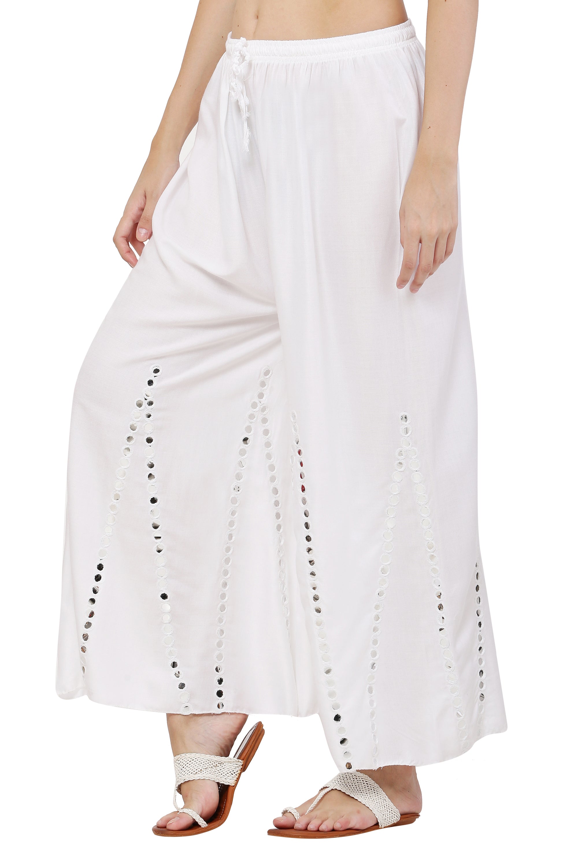 PAVONINE White Color Mirror Embroidery Work Gharara | Grocsy