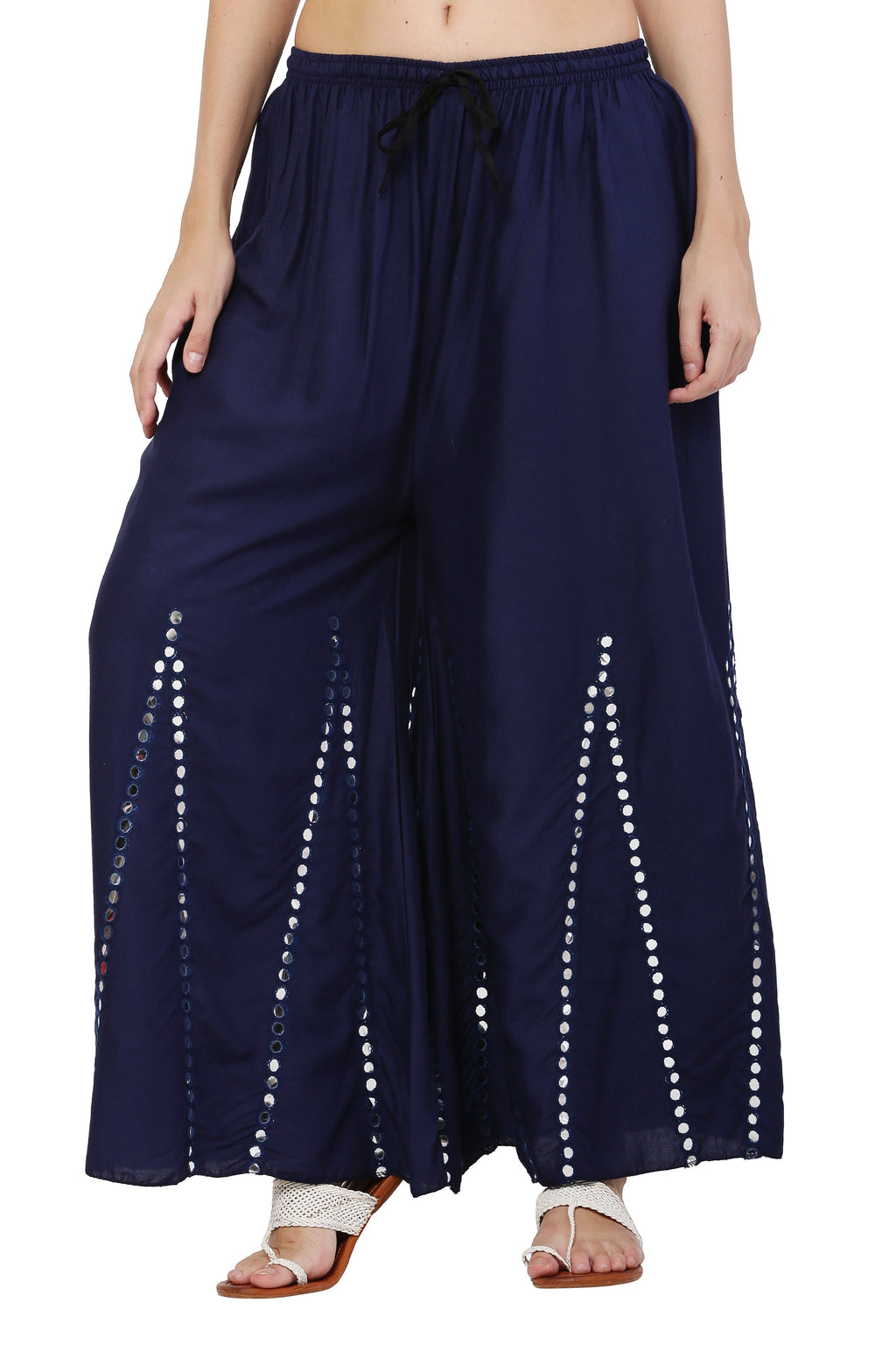 PAVONINE Navy Blue Color Mirror Embroidery Work Gharara | Grocsy