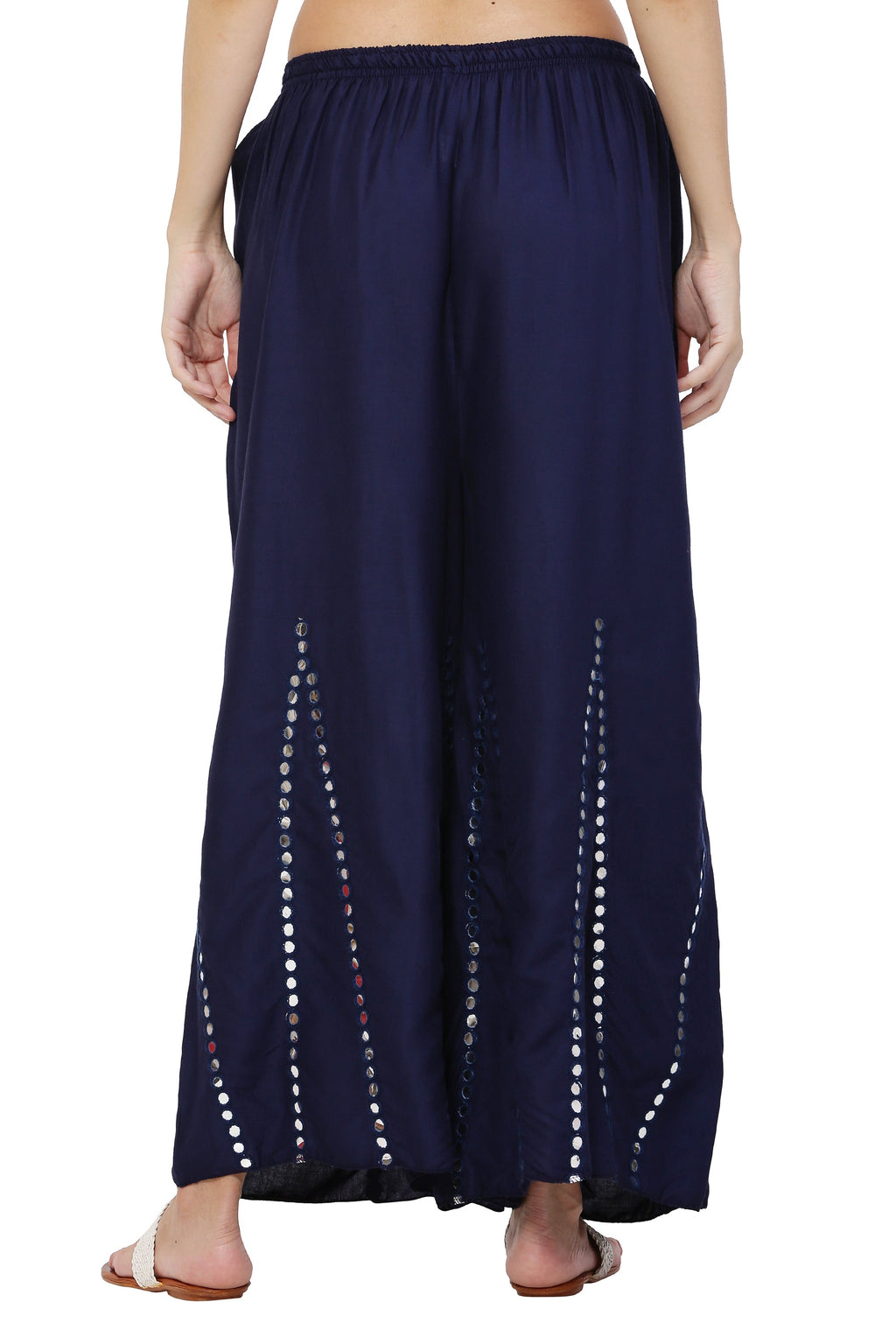 PAVONINE Navy Blue Color Mirror Embroidery Work Gharara | Grocsy