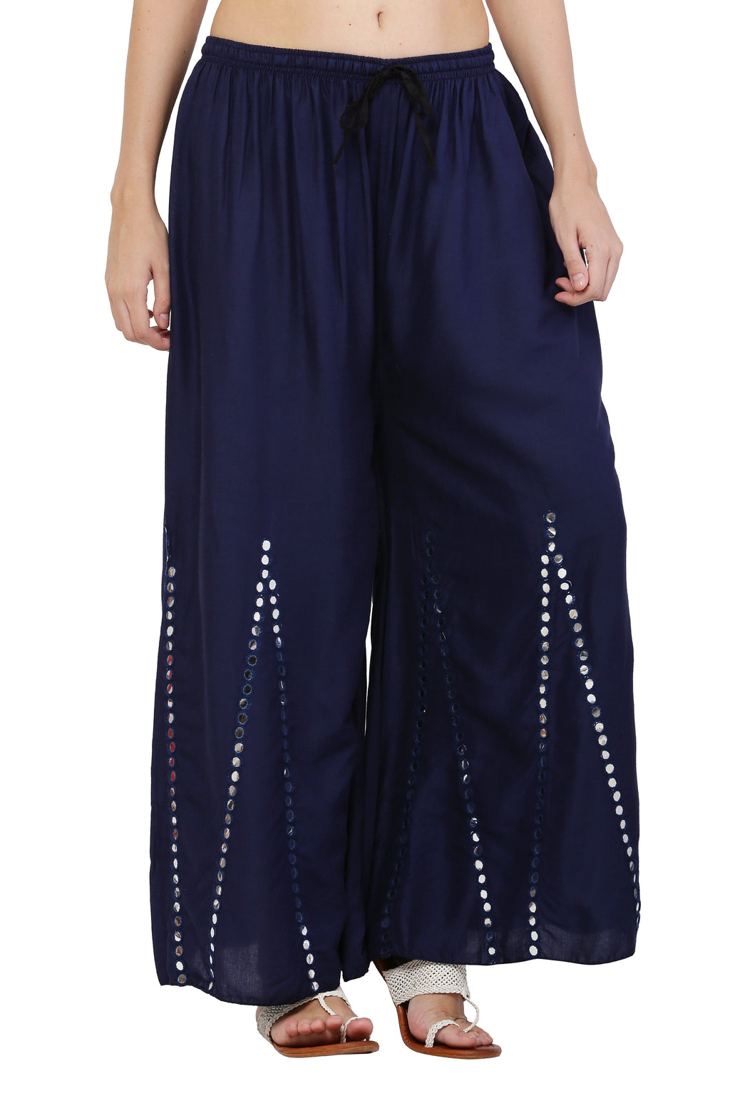 PAVONINE Navy Blue Color Mirror Embroidery Work Gharara | Grocsy