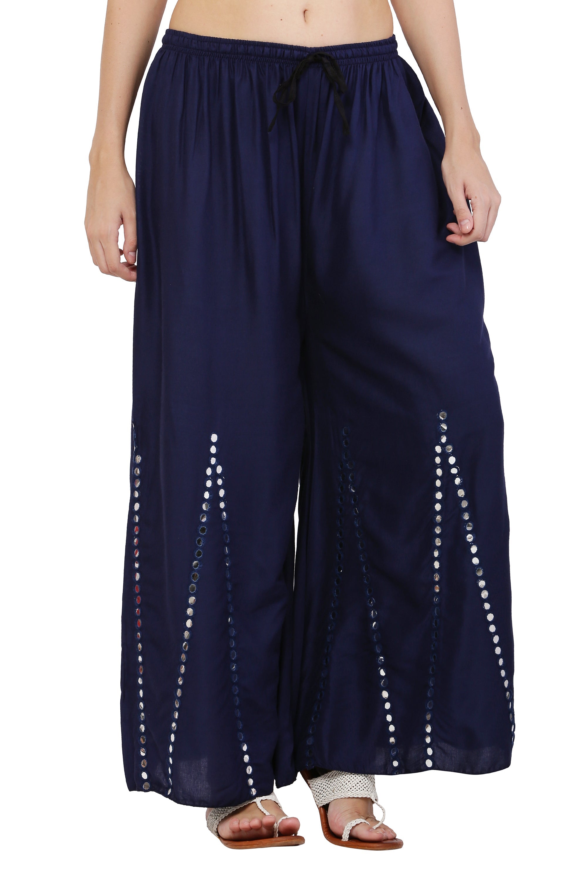 PAVONINE Navy Blue Color Mirror Embroidery Work Gharara | Grocsy