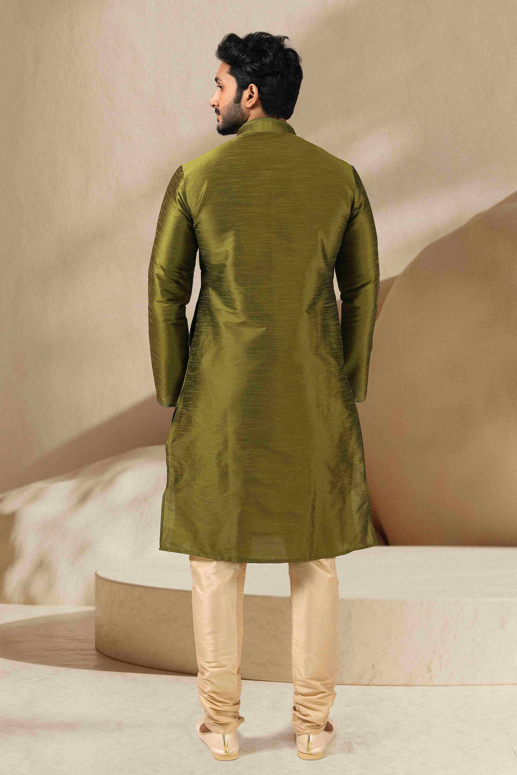 Raivat Ethnic Banarasi Art Silk Thread Work Kurta Pajama In Green Colour | Grocsy