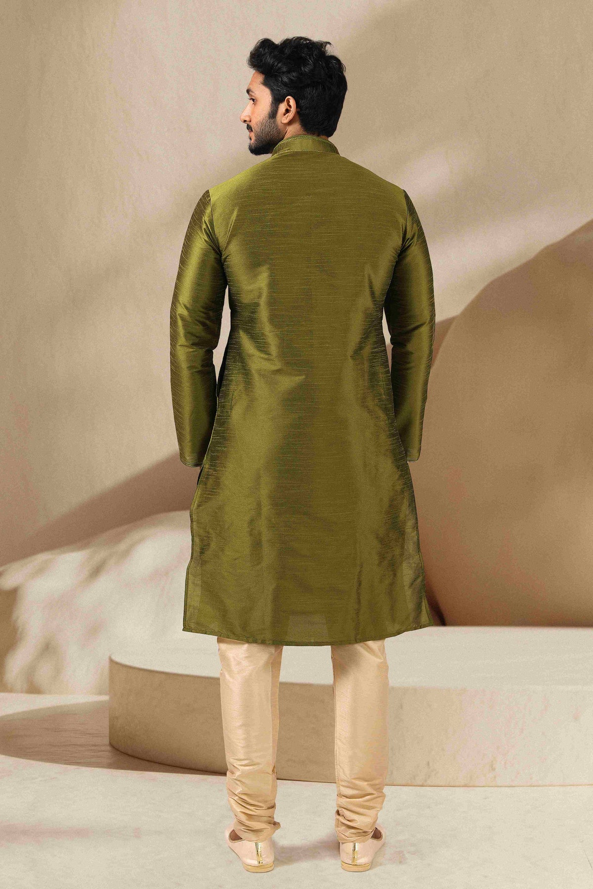 Raivat Ethnic Banarasi Art Silk Thread Work Kurta Pajama In Green Colour | Grocsy
