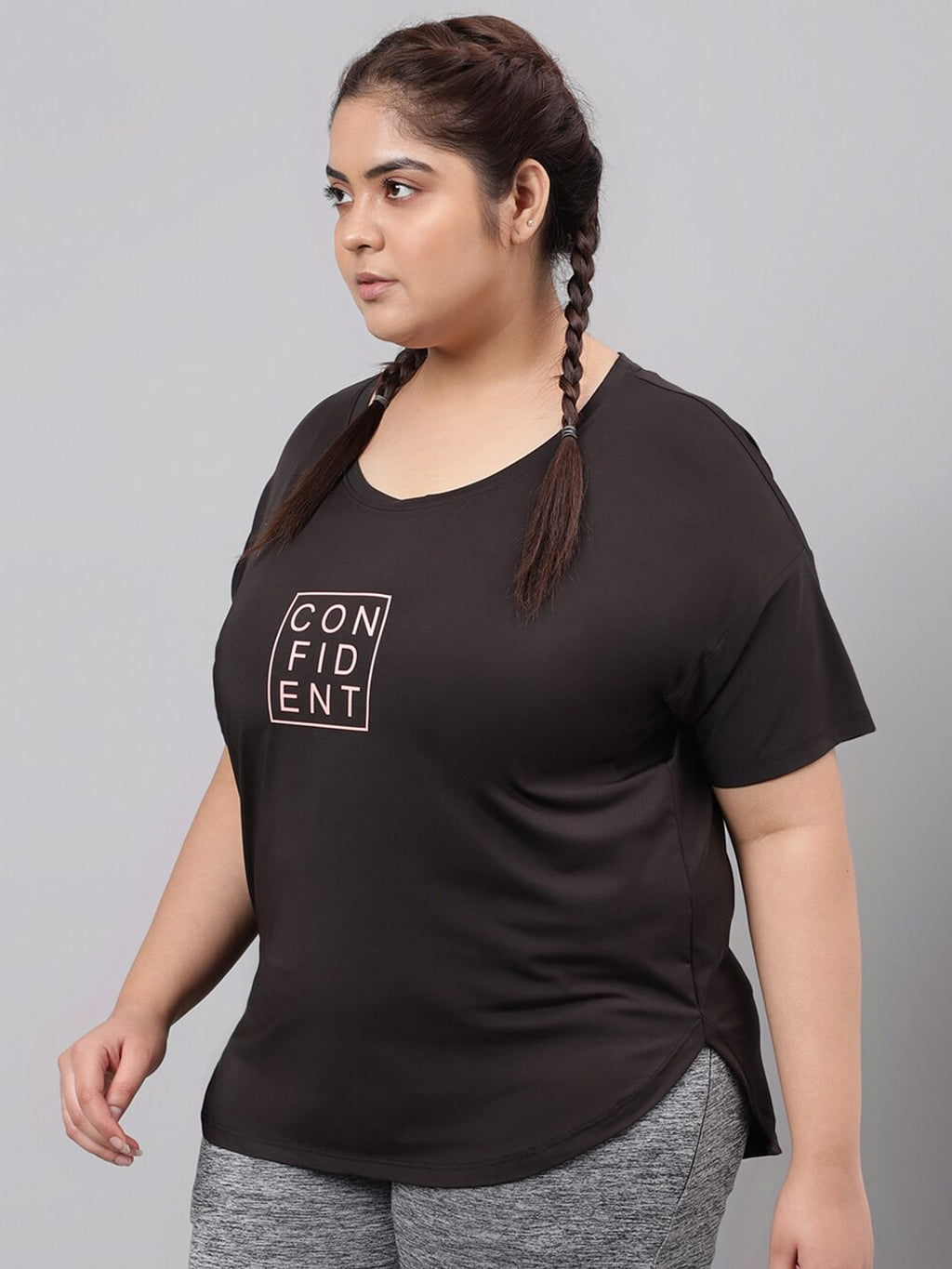 MKH Plus Size Typography Printed Relaxed Fit Dri-FIT Sports T-shirt | Grocsy
