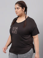 MKH Plus Size Typography Printed Relaxed Fit Dri-FIT Sports T-shirt | Grocsy
