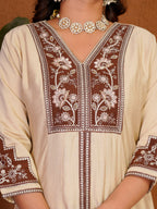 Lorenvalley Fashion Cream Roman Silk Multi Embroidery Thread With Beautiful Hand Work Kurta Palazzo Dupatta | Grocsy