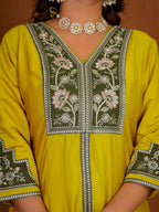 Lorenvalley Fashion Mustard Roman Silk Multi Embroidery Thread With Beautiful Hand Work Kurta Palazzo Dupatta | Grocsy