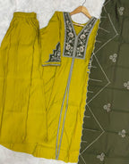 Lorenvalley Fashion Mustard Roman Silk Multi Embroidery Thread With Beautiful Hand Work Kurta Palazzo Dupatta | Grocsy