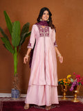 Lorenvalley Fashion Pink Roman Silk Multi Embroidery Thread With Beautiful Hand Work Kurta Palazzo Dupatta | Grocsy