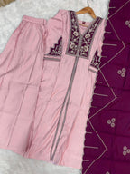 Lorenvalley Fashion Pink Roman Silk Multi Embroidery Thread With Beautiful Hand Work Kurta Palazzo Dupatta | Grocsy