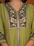 Lorenvalley Fashion Pista Roman Silk Multi Embroidery Thread With Beautiful Hand Work Kurta Palazzo Dupatta | Grocsy