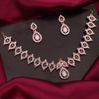 Tehzeeb Creations Pink Colour Diamond Choker Necklace Jewellery Set With Matching Pair of Earrings For Women And Girls | Grocsy