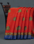 Orange Colour With Ink Blue Blouse Cotton Brasso Saree By Gayathri Reddy Designer Studio | Grocsy